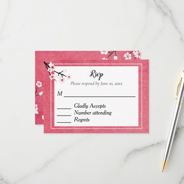 Japanese Blossom RSVP Card (Front/Back In Situ)