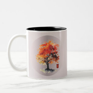 Japanese Blossom with Kanji Two-Tone Coffee Mug