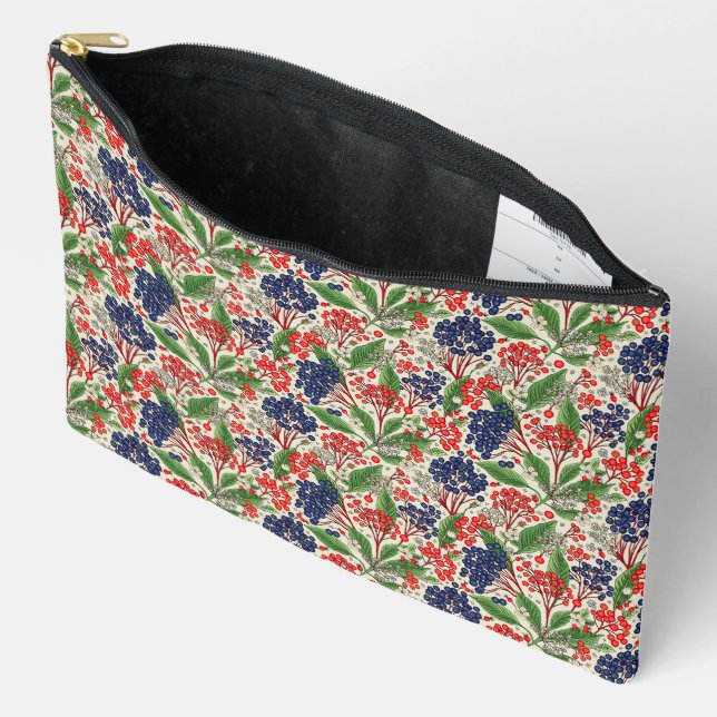 Japanese Blue and Red Berries Accessory Pouch (Open)
