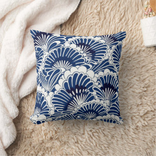  Japanese Blue and White Lotus Flower Pattern Throw Pillow