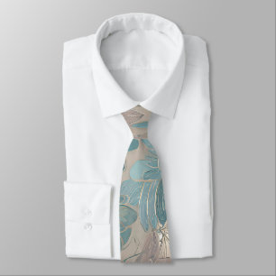 Japanese blue flower artwork  tie