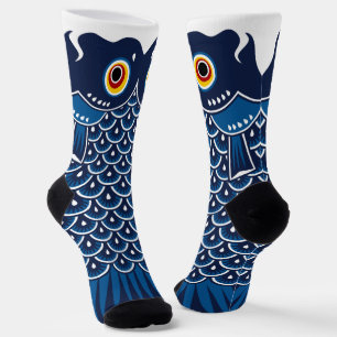 Japanese Blue Koinobori Carp Streamer Socks