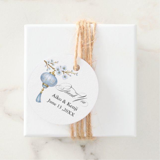 Japanese Blue Lantern Wedding Favour Tags (In Situ)