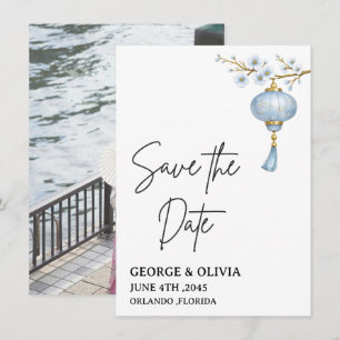 Japanese Blue Lantern Wedding Save the Date Card