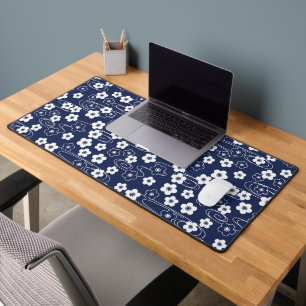 Japanese Blue Sakura Cherry Blossom Flowers Desk Mat