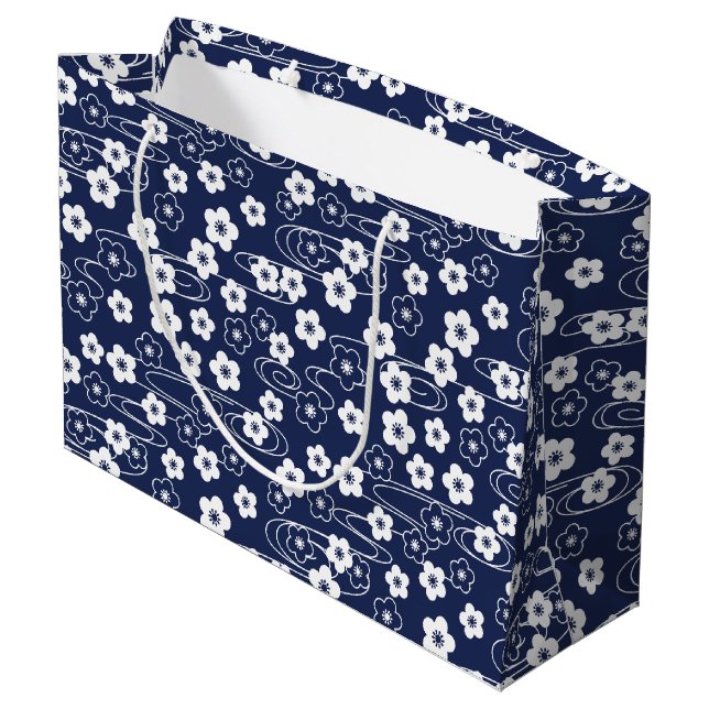 Japanese Blue Sakura Cherry Blossom Flowers Large Gift Bag (Back Angled)