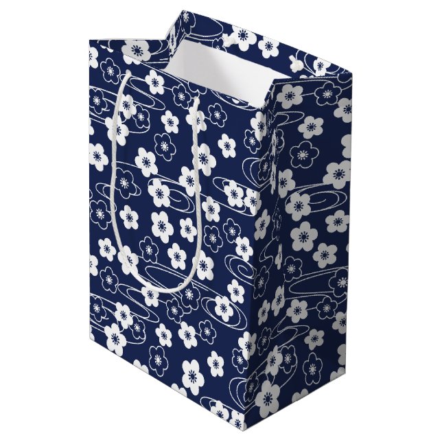 Japanese Blue Sakura Cherry Blossom Flowers Medium Gift Bag (Back Angled)