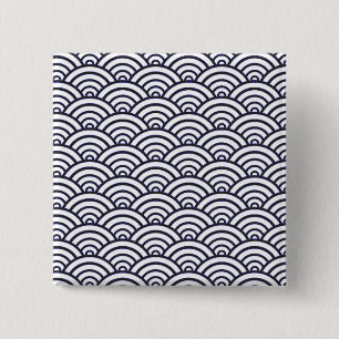 Japanese Blue Waves Seigaiha Sea 2 Inch Square Button
