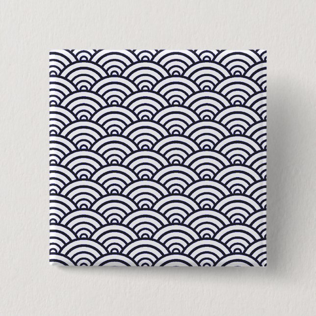 Japanese Blue Waves Seigaiha Sea 2 Inch Square Button (Front)