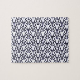Japanese Blue Waves Seigaiha Sea Jigsaw Puzzle