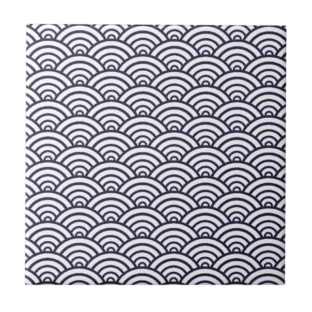 Japanese Blue Waves Seigaiha Sea Tile (Front)