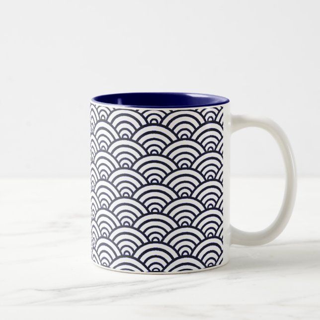 Japanese Blue Waves Seigaiha Sea Two-Tone Coffee Mug (Right)