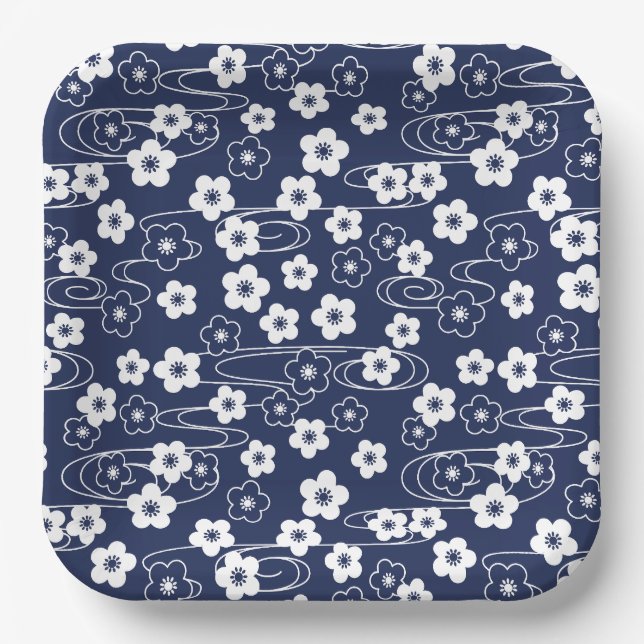 Japanese Blur Sakura Cherry Blossom Flowers Paper Plate (Front)