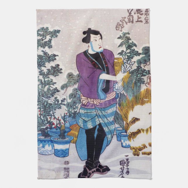 Japanese Bonsai Master, Kuniyoshi, Ukiyo-e Kitchen Towel (Vertical)