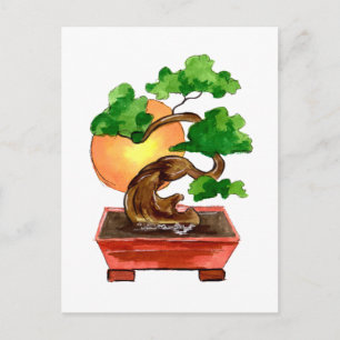 Japanese Bonsai Tree and Sun Postcard