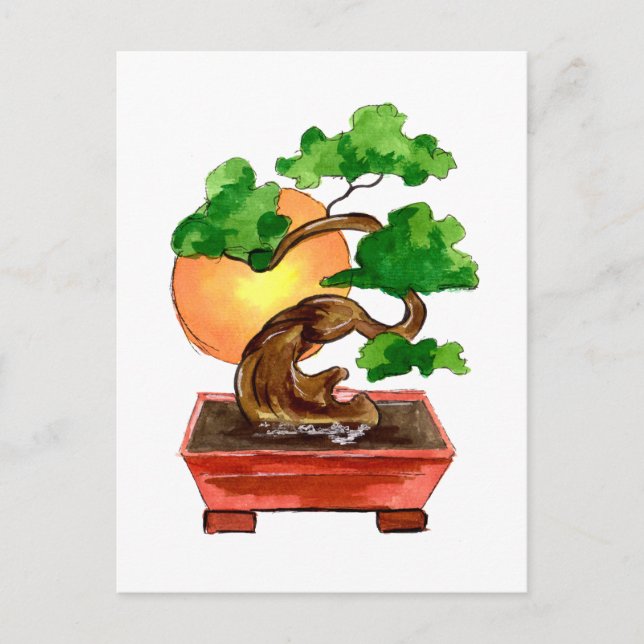 Japanese Bonsai Tree and Sun Postcard (Front)