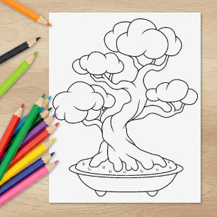 Japanese Bonsai Tree in a Tray Colouring Page Rubber Stamp