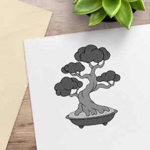 Japanese Bonsai Tree in a Tray, Etched Rubber Stamp