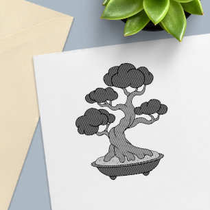 Japanese Bonsai Tree in a Tray, Etched Self-inking Stamp