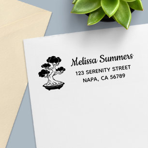 Japanese Bonsai Tree in a Tray Return Address Self-inking Stamp