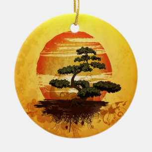 Japanese Bonsai Tree Sunset Ceramic Ornament
