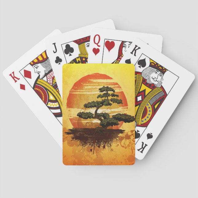 Japanese Bonsai Tree Sunset Playing Cards (Back)