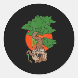 Japanese Bonsai Tree Zen Gardening Skull Classic Round Sticker