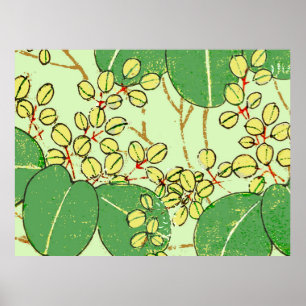 Japanese Botanical Green Leaf Woodblock Print