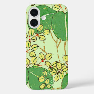 Japanese Botanical Green Leaf Woodblock Print iPhone 16 Case