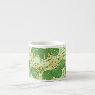 Japanese Botanical Green Leaf Woodblock Print Espresso Cup