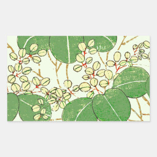 Japanese Botanical Green Leaf Woodblock Print Sticker