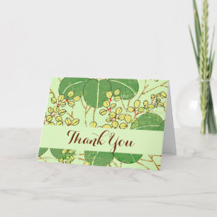 Japanese Botanical Green Leaf Woodblock Print Thank You Card