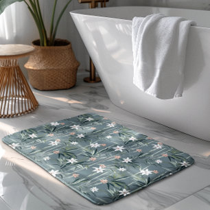 Japanese botanical zen flowers pattern bath mat