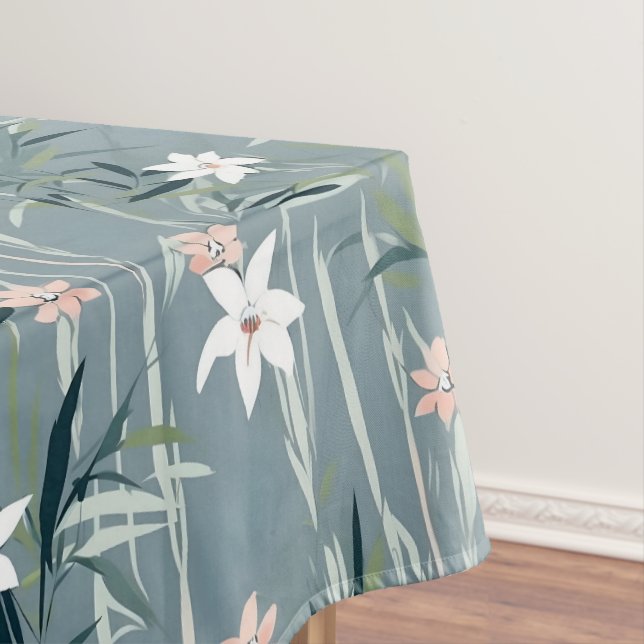 Japanese botanical zen flowers pattern tablecloth (In Situ)