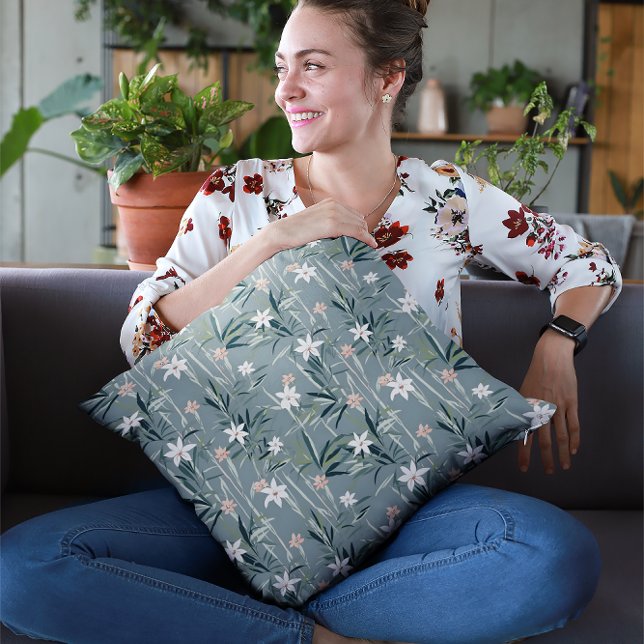 Japanese botanical zen flowers pattern throw pillow (Creator Uploaded)