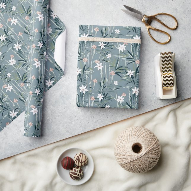 Japanese botanical zen flowers pattern wrapping paper (Crafts)
