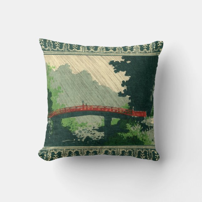 Japanese Bridge in Rain pillow (Front)