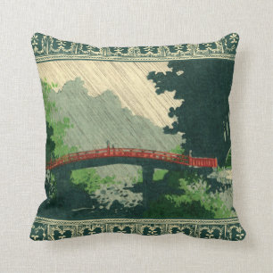 Japanese Bridge in Rain pillow