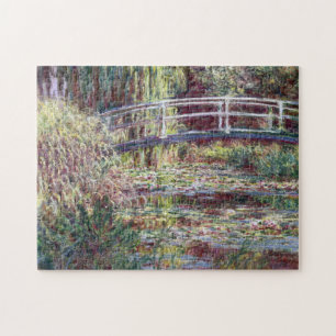 Japanese Bridge Symphony in Rose Monet Fine Art Jigsaw Puzzle
