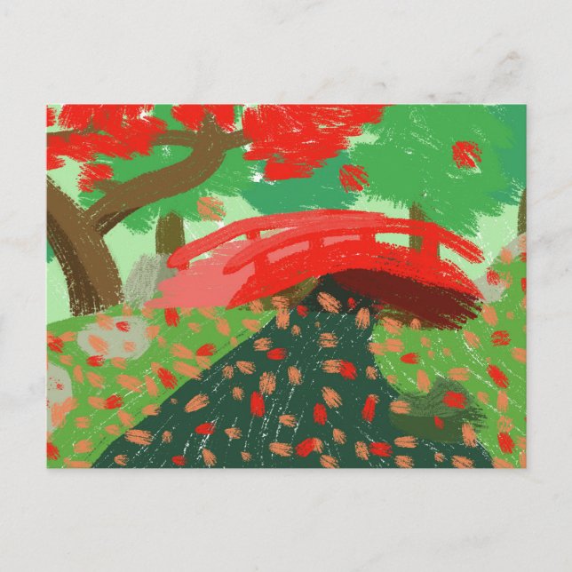Japanese Bridge Under Maple Postcard (Front)