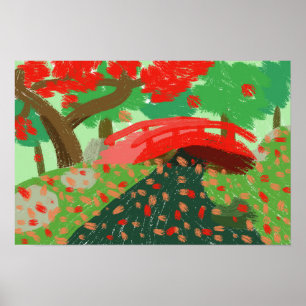 Japanese Bridge Under Maple Poster