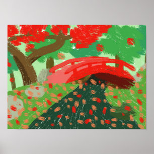Japanese Bridge Under Maple Poster