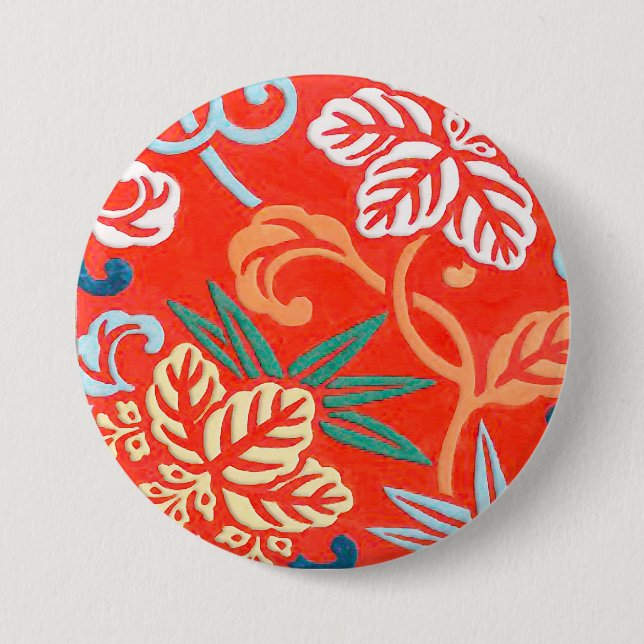 Japanese brocade - red and white 3 inch round button (Front)