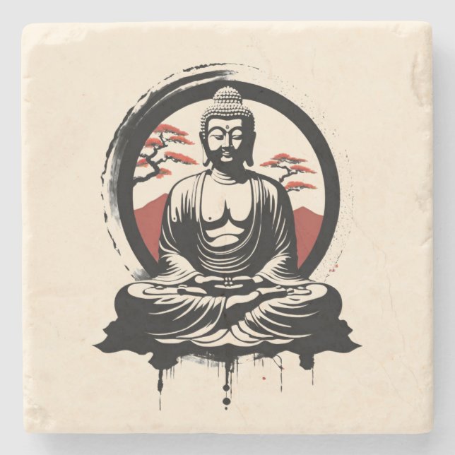 Japanese Buddha Zen  Stone Coaster (Front)