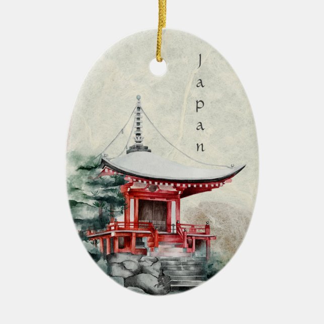 Japanese Buddhist Temple Traditional Christmas Ceramic Ornament (Front)