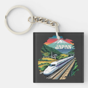 Japanese Bullet Train and Mount Fuji Keychain