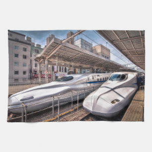 Japanese Bullet Trains at Tokyo Station Kitchen Towel