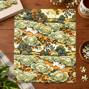 Japanese Bunnies in a Cabbage Garden Jigsaw Puzzle