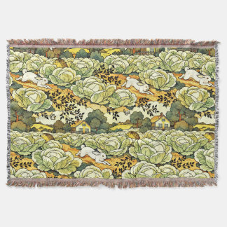 Japanese Bunnies in a Cabbage Garden Throw Blanket
