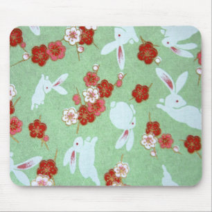 JAPANESE BUNNIES WITH FLOWERS MOUSE PAD